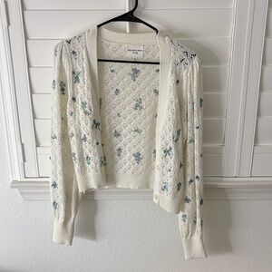 Cream Floral Knit Cardigan